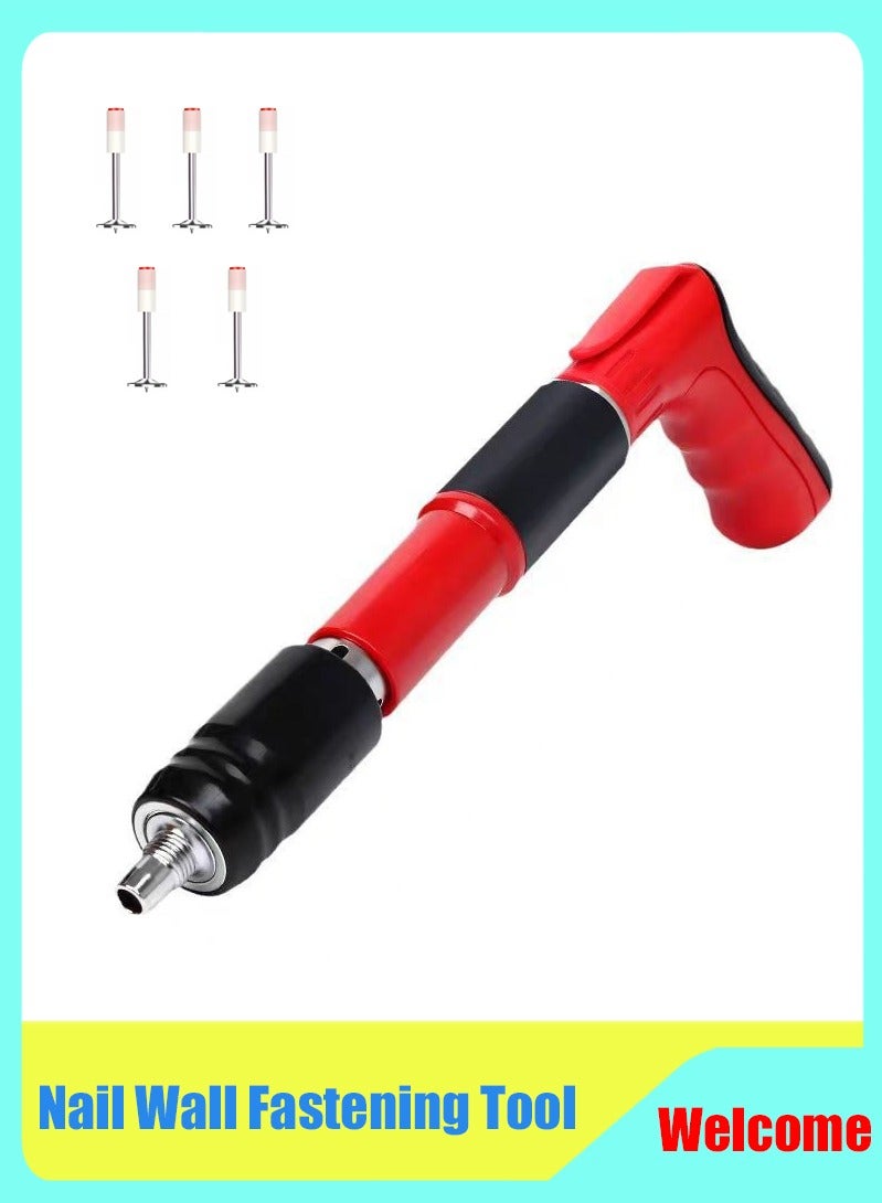 أداة تثبيت المسامير على الحائط مع 5 قطع مسامير دائرية، أداة مسدس مسامير فولاذية يدوية، مسدس مسامير خرسانية، آلة صغيرة محمولة لإطلاق المسامير مع صندوق أدوات - أحمر - Image 1